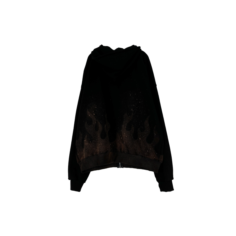 flame washed hooded zip-up