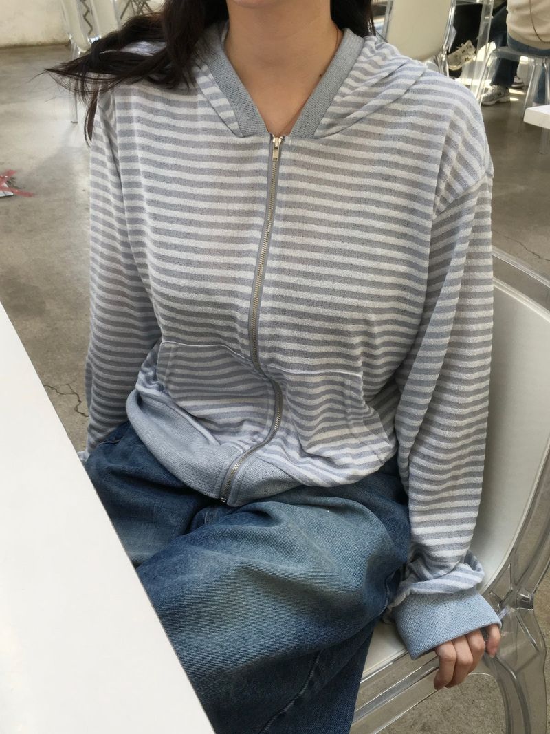 Stripe Summer Boucle Hood Zip-Up (3c)  