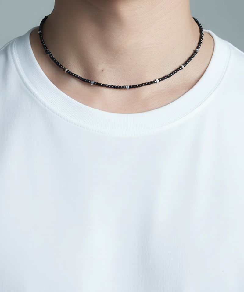 Men’s black beaded necklace_CLEF FUSION SPARK NEC