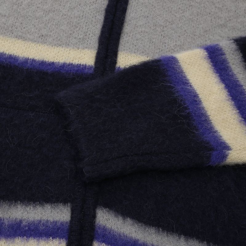 EEERRR Stripe brushed wool knit hoodie zip-up (Navy)