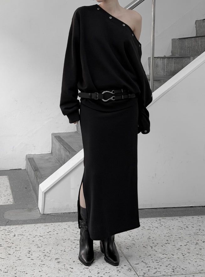 Match Shirring Slit Long Skirt