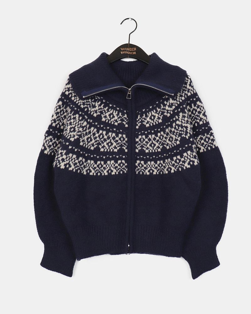 Helky Nordic Pattern Two-Way Knit Zip-Up