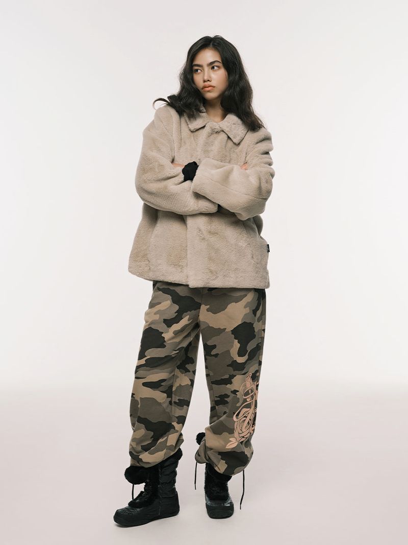 COLLAR FUR JACKET BEIGE