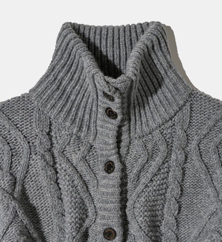 Turtleneck Two Buttons Cardigan C8 Dark gray Melange