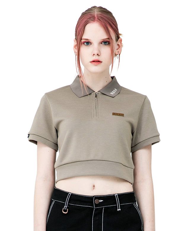 RNHI COLLAR ZIP UP CROP TEE