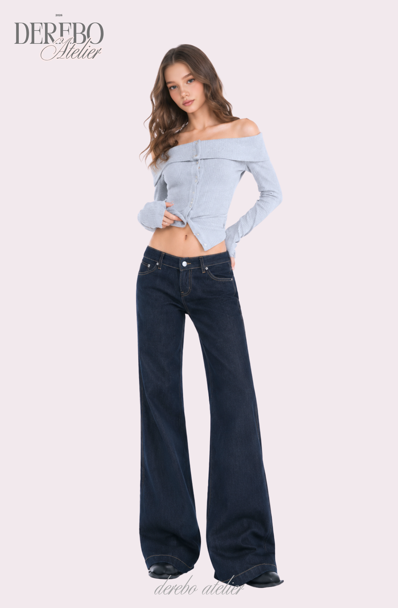 Dark deep long denim flare jeans