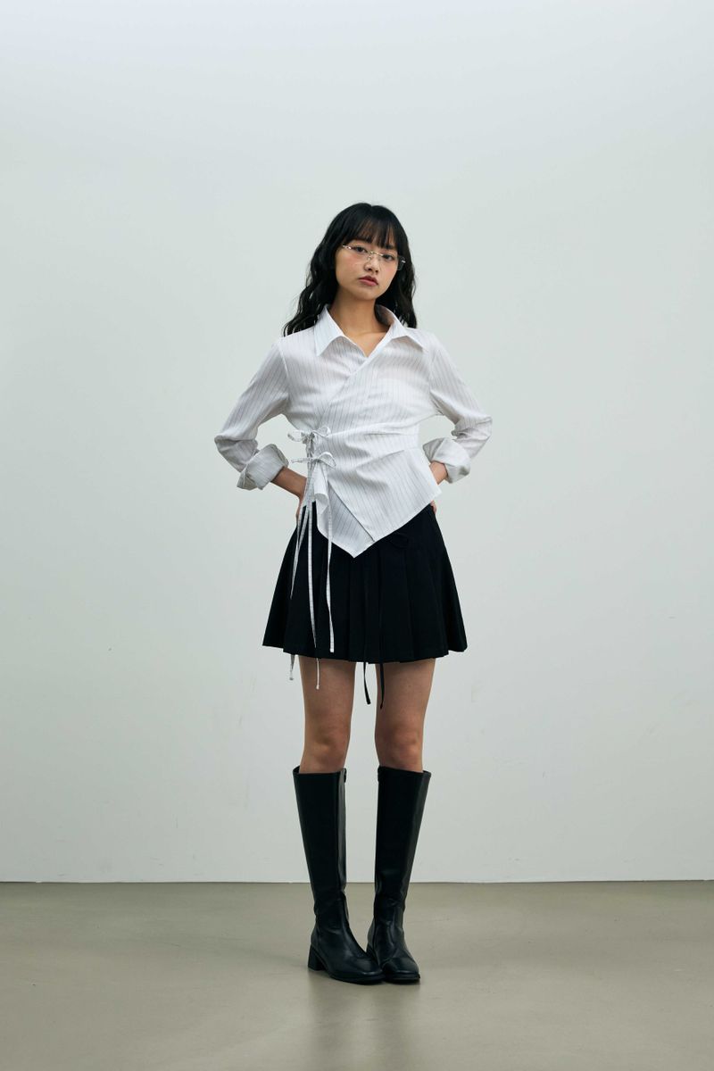 EVE STRIPE WRAP SHIRT / WHITE