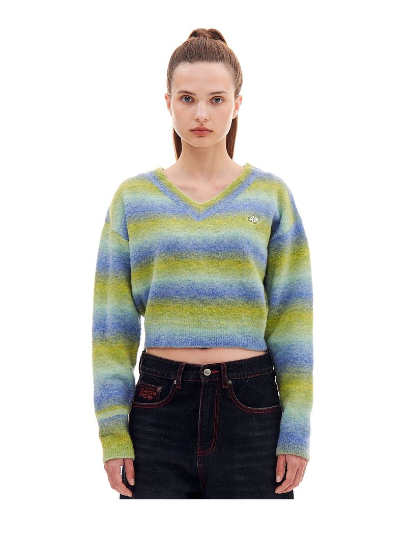 ARCHIVE BOLD(アーカイブボールド)の「HAIRY STRIPE CROP KNIT (GREEN)(Tops)」