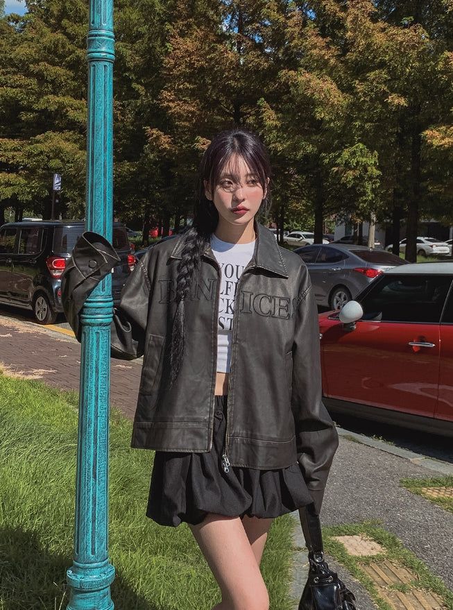 Mark Lettering Two Way Leather Jacket