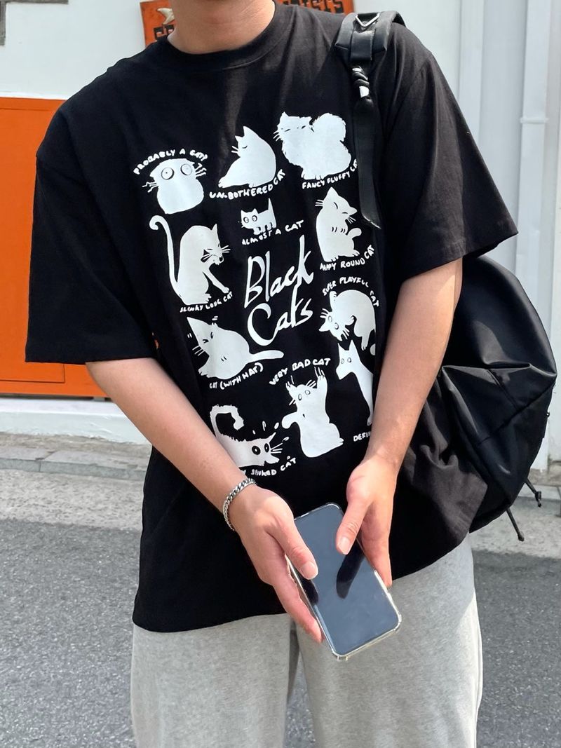  LAZY CAT HALF T-SHIRTS(2COLOR)
