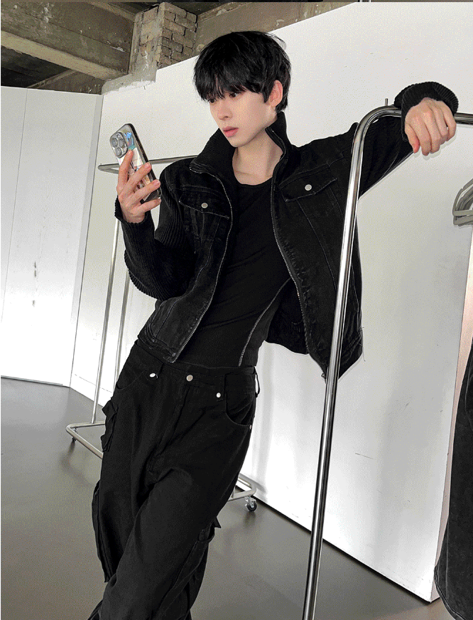 Black denim knit jacket