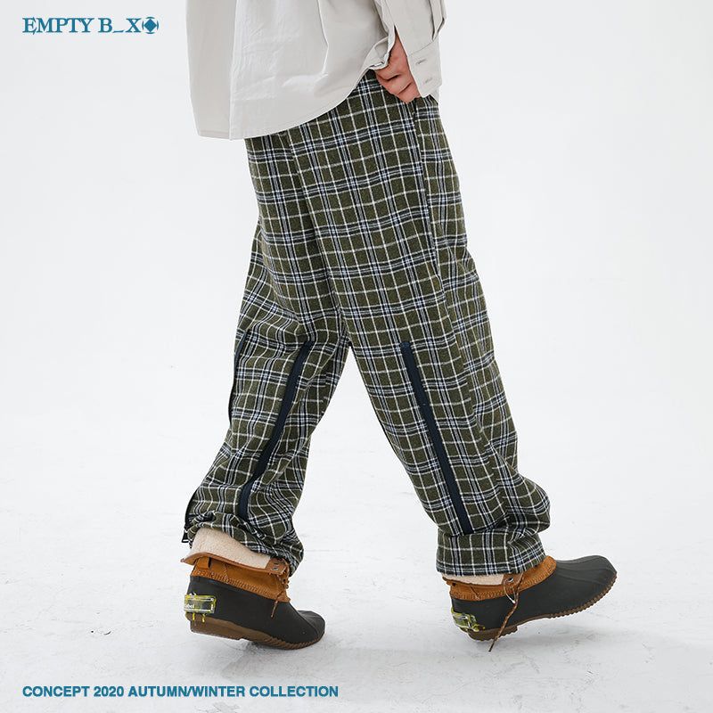 RELABEL Gray Wool Zipper Checkered Pants