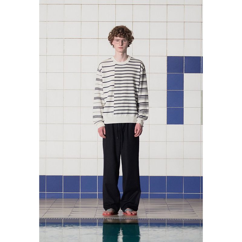ARGYLE ELBOW STRIPE KNIT / IVORY