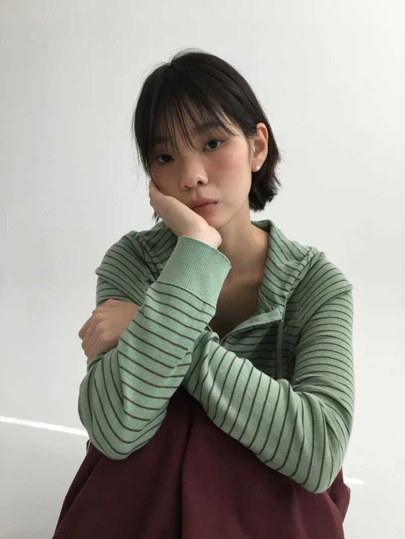 Bobby Striped Knit Zip-Up Hoodie (7color)