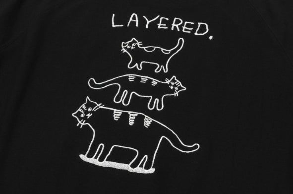 Layered Cat Embroidered Sweatshirt