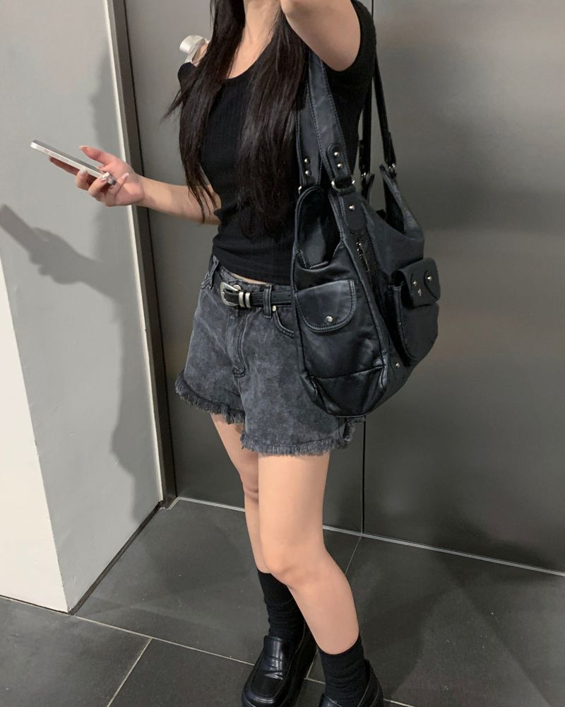 Fringe denim shorts