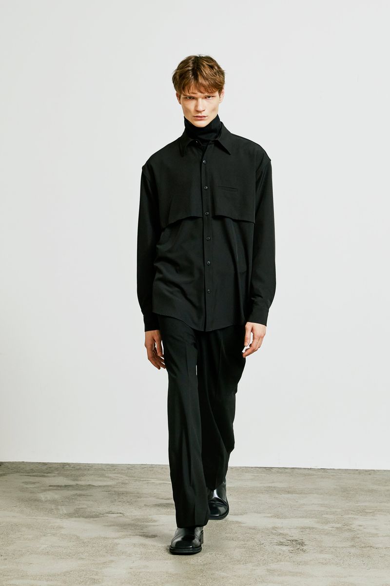 trench welt pocket shirt jacket black