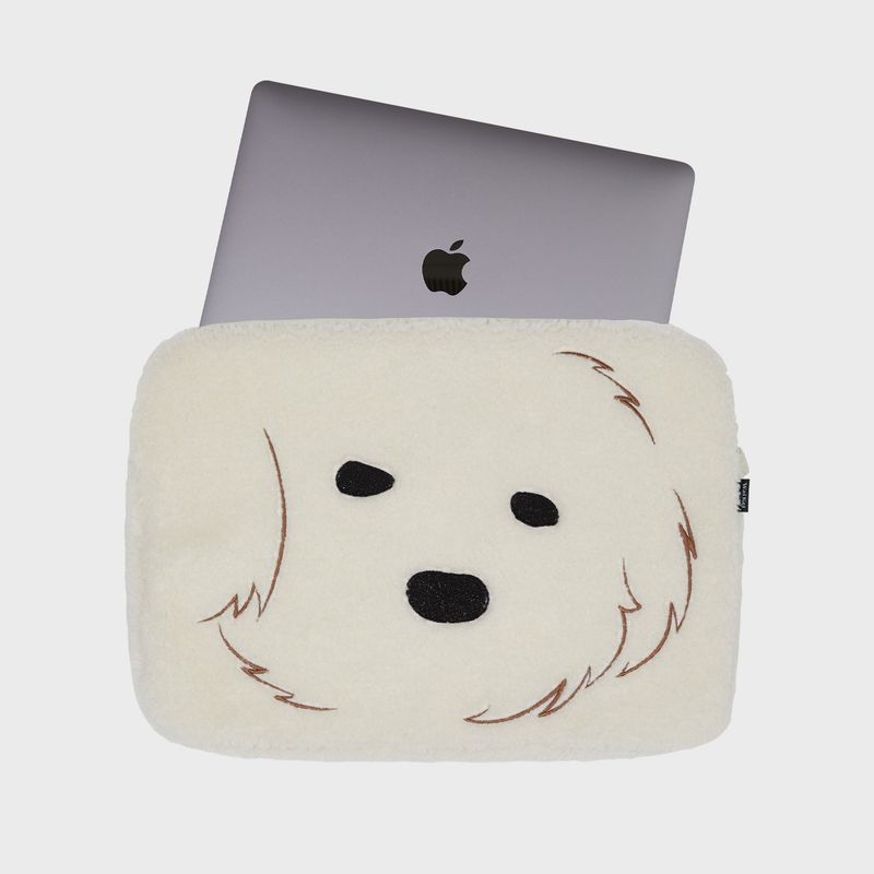 Big maltese boucle laptop pouch