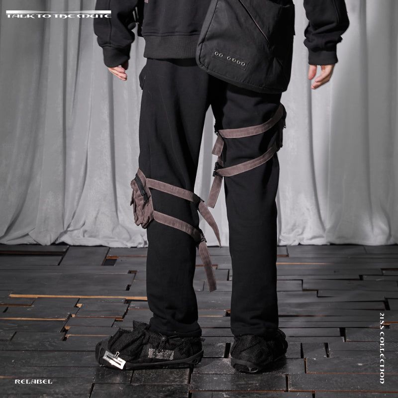 RELABEL Tie-Dye Distressed Tactical Multi-Pocket Patchwork Canvas Sweatpants
