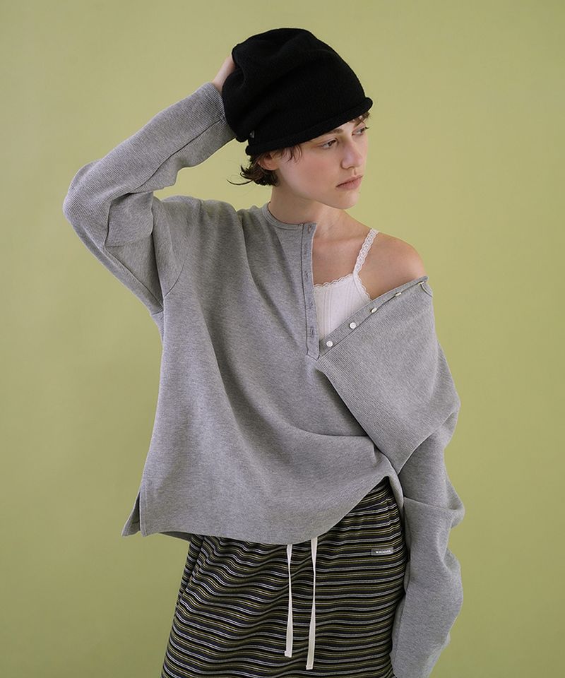 WITHOUTSUMMER（ウィズアウトサマー）の「Waffle button t-shirt_gray（Tops）」