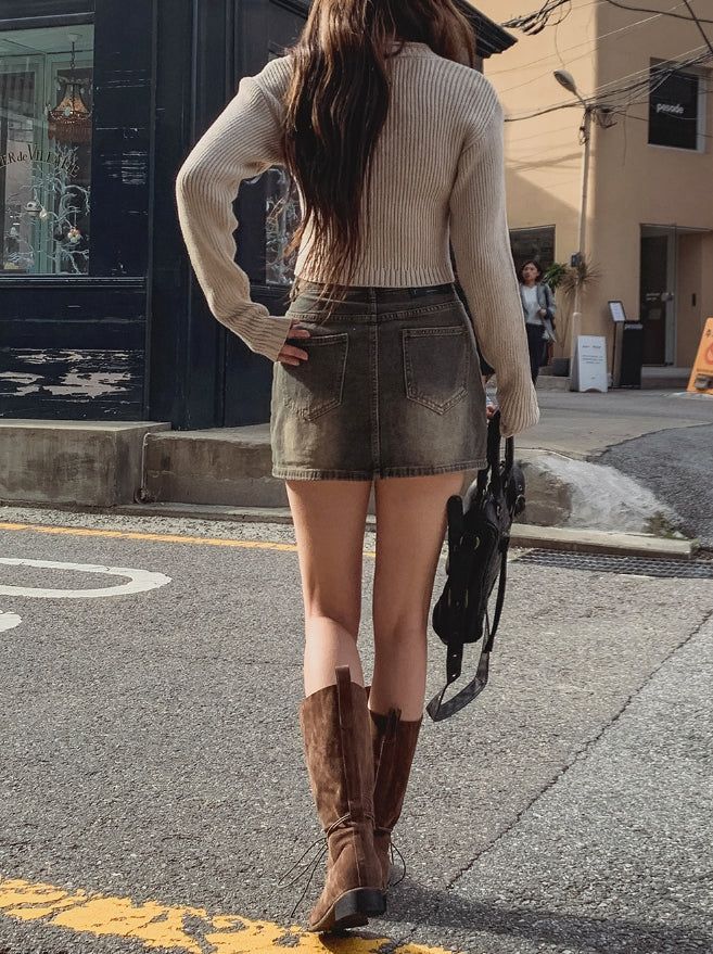 Porni Vintage Washed Denim Skirt
