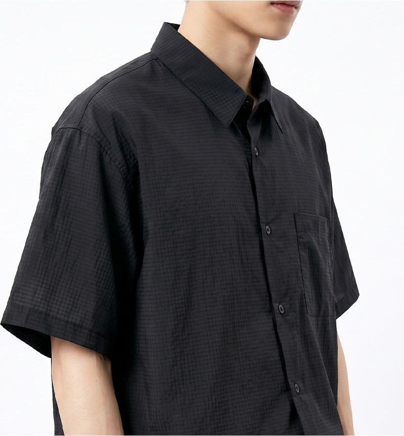 Lightweight Ripstop Nylon Short-Sleeve Shirt Black