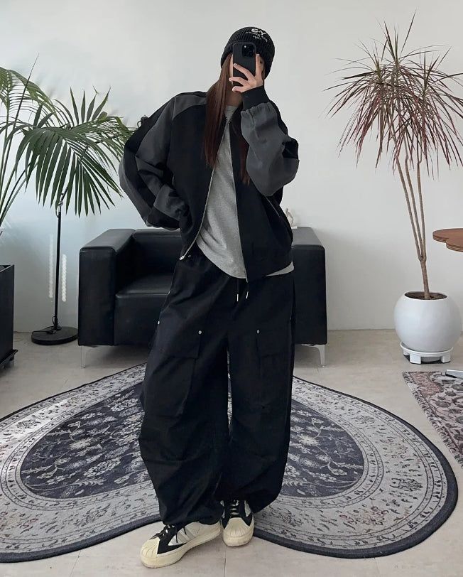 Veil crop color matching blouson