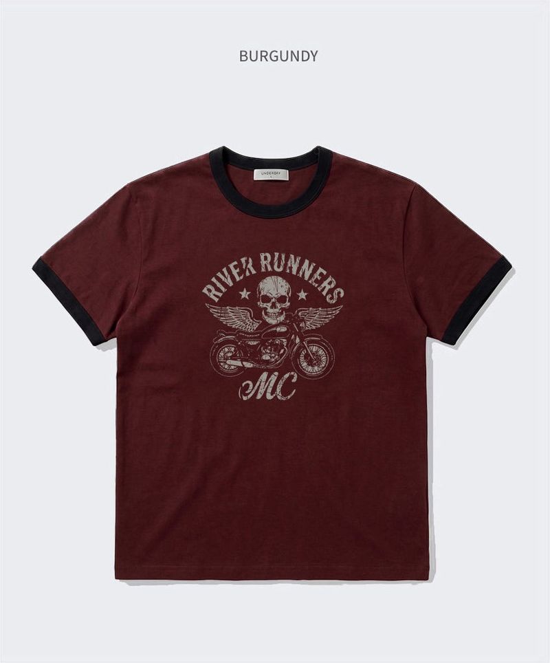 Essential Standard Short-Sleeve Ringer T-Shirt Motorcycle Burgundy