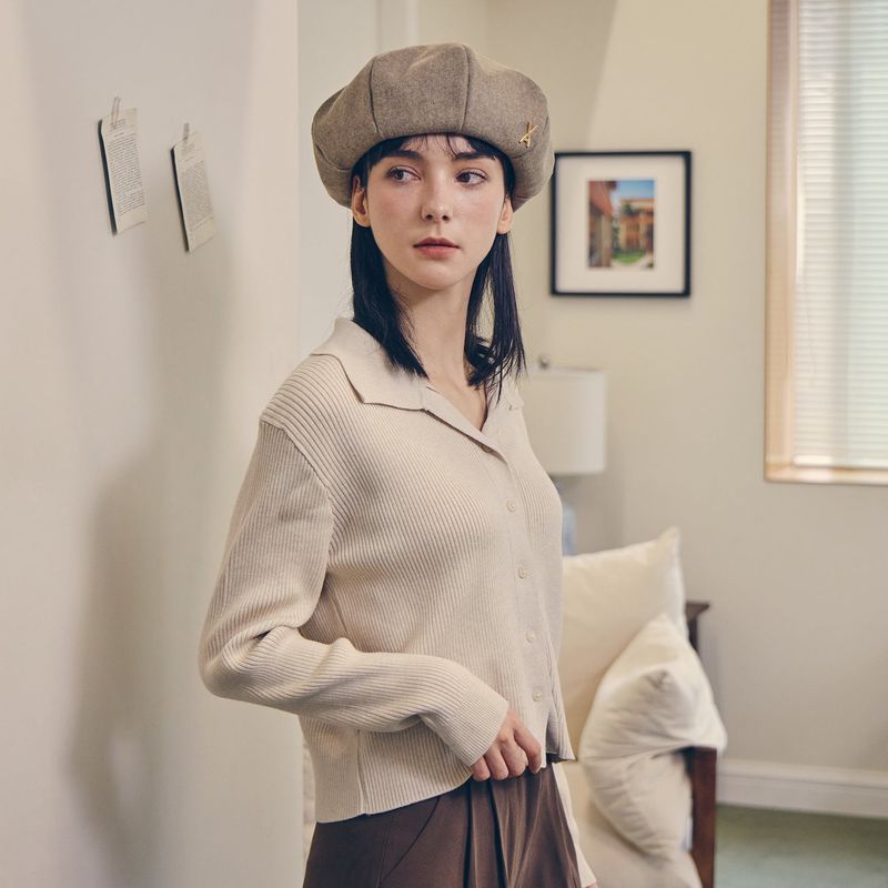 VA Stud Octagon Wool Beret / Beige