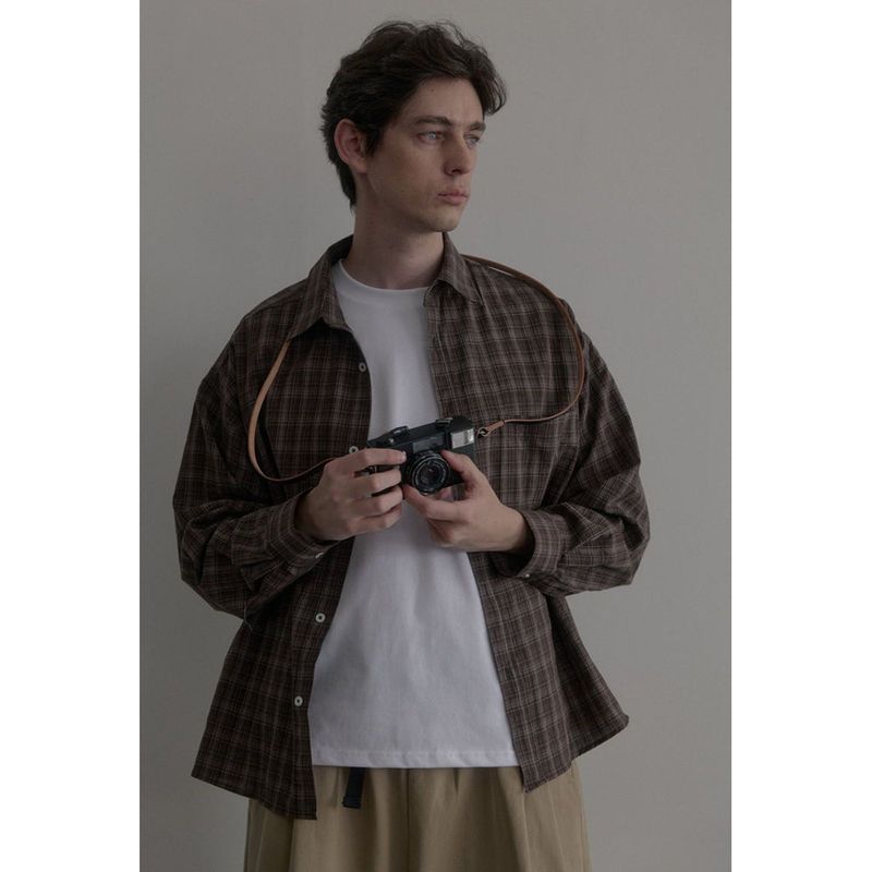 Vintage washing brown check shirts