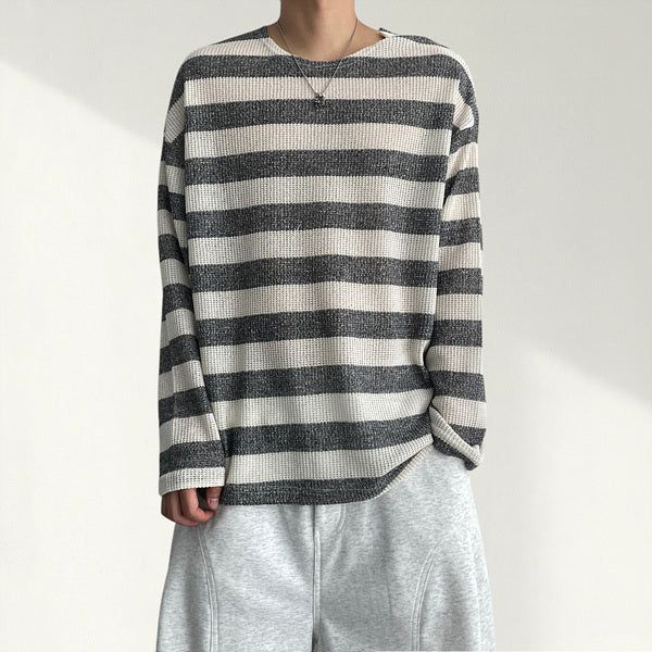 voarc（ボアク）の「Shoulder Unbalanced Snap Cooling Stripe Knitwear (3 colors)（Tops）」