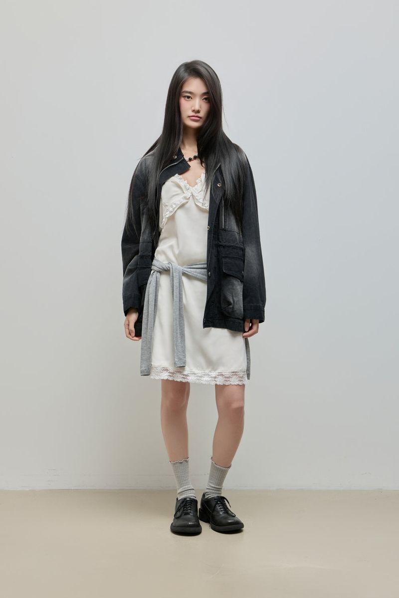 Silky Lace Bustier Dress_Ivory
