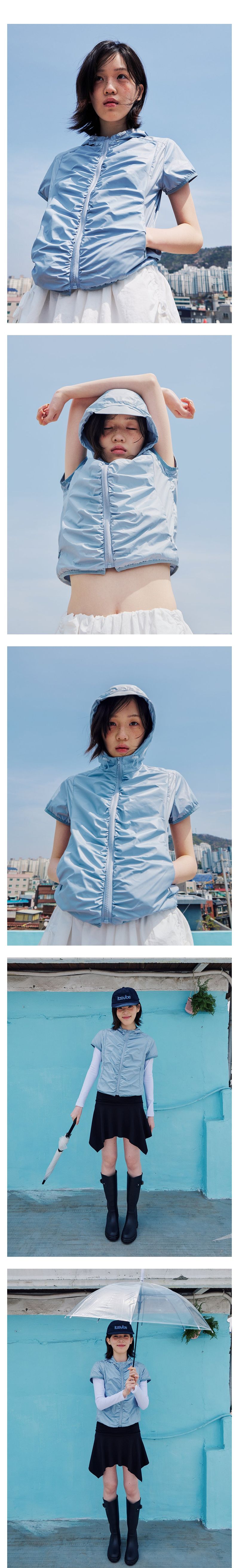 SHIRRED WINDBREAKER - SKY BLUE