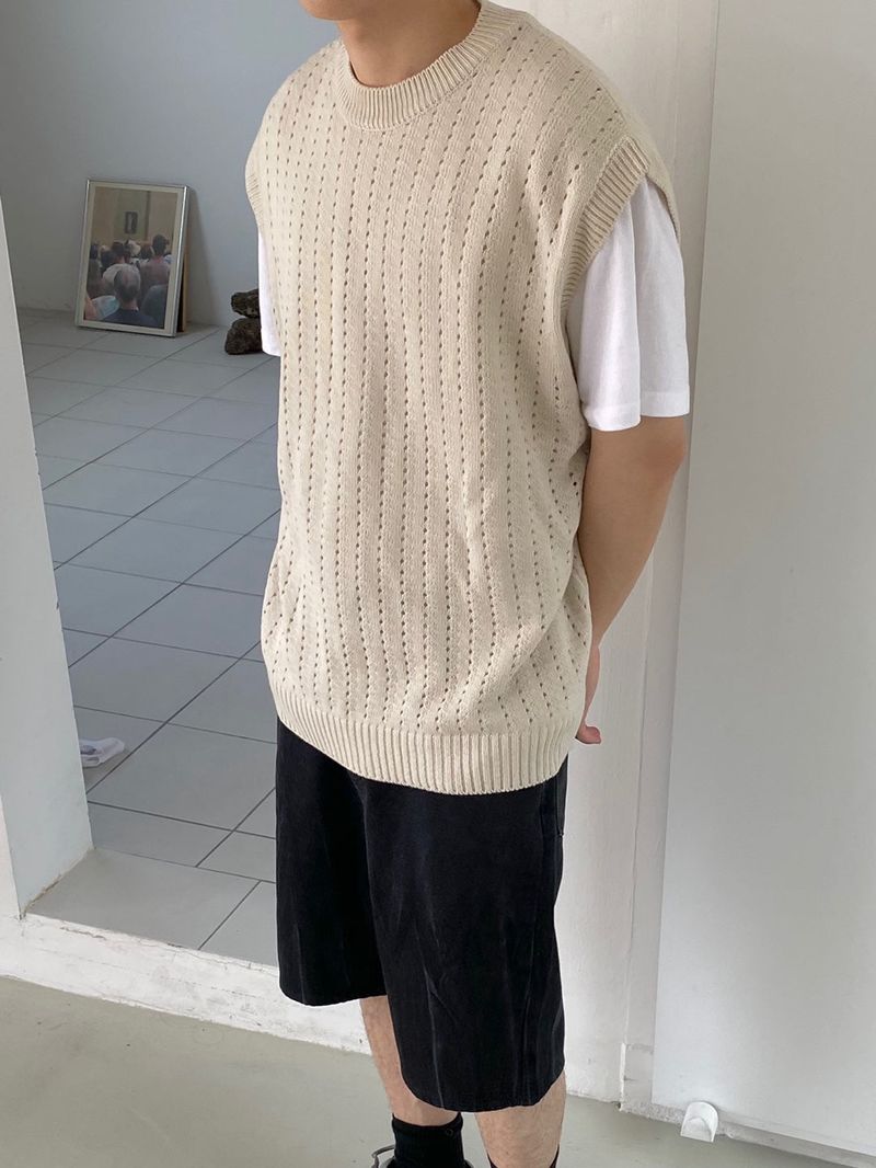 Punching knit round vest 2C