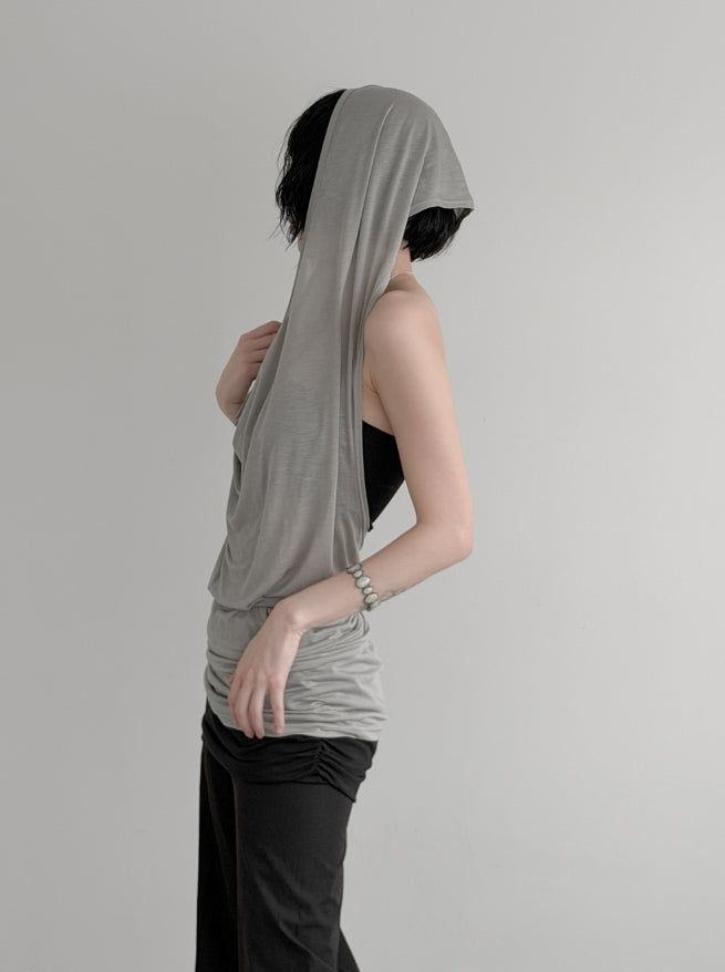 Desert Cowl Neck Hooded Drape Top