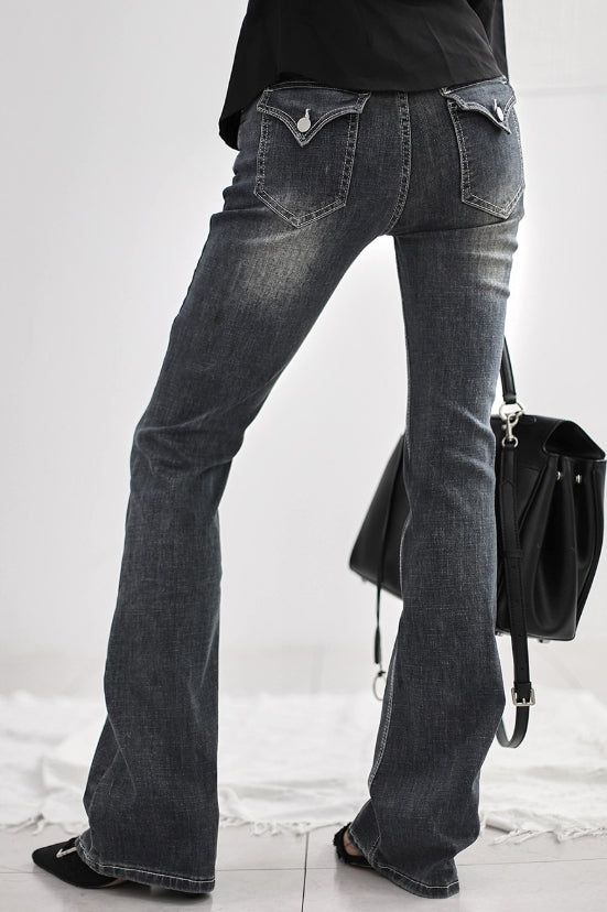 Stitch wing pocket denim pants