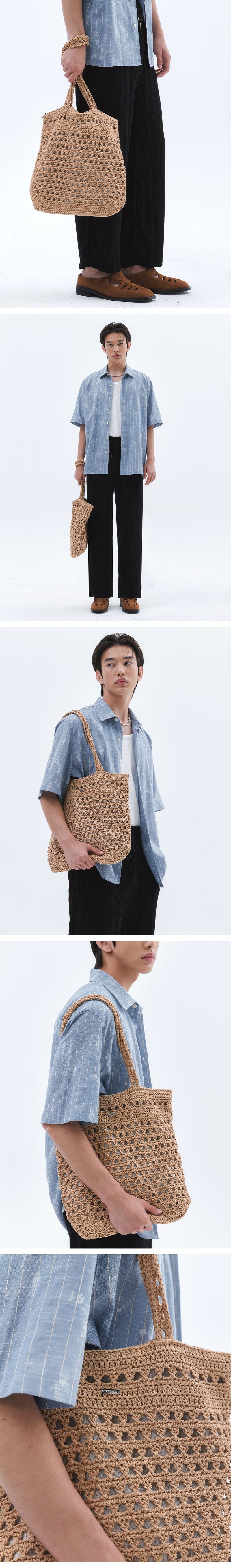 Zipper Crochet Square Shoulder Bag_Beige