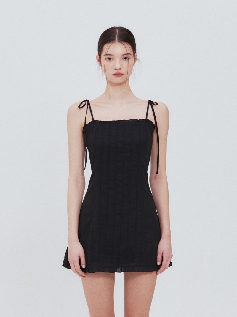 Lace frill mini dress (Black)