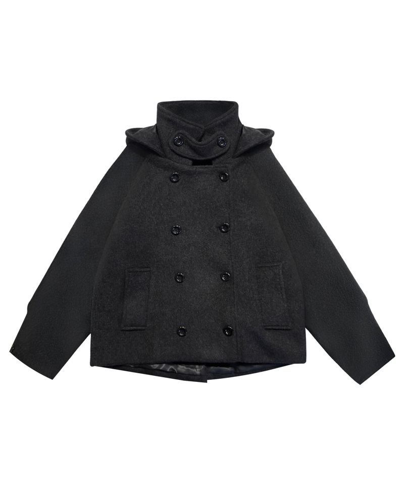 HOODED DOUBLE HALF COAT CHARCOAL