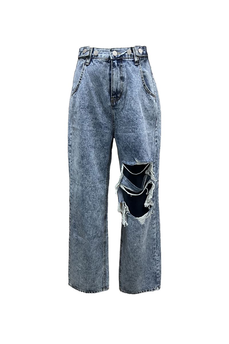 CHARMING DAMAGE WIDE DENIM PANTS