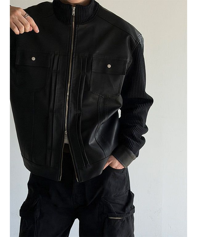 [F/W] Rough knit leather jacket