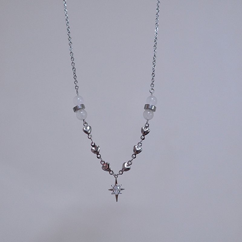 Crystal Heart White Jade Gemstone Necklace