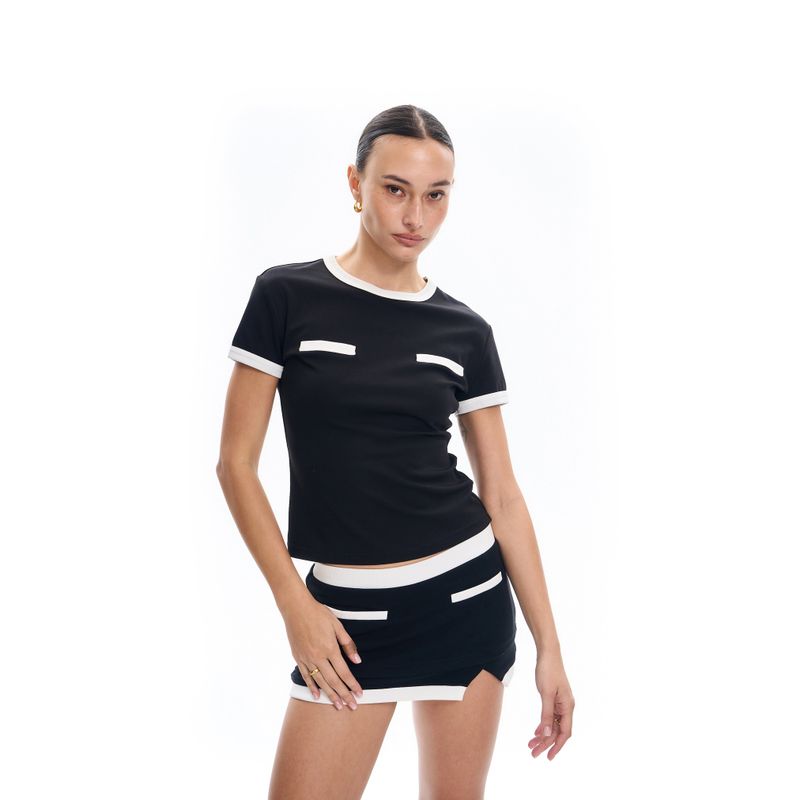 Contrast Paneled Short-Sleeve Top