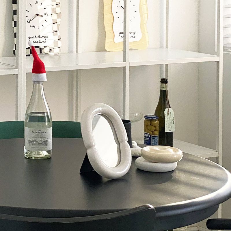 Ceramic Bold Framed Table Mirror - White