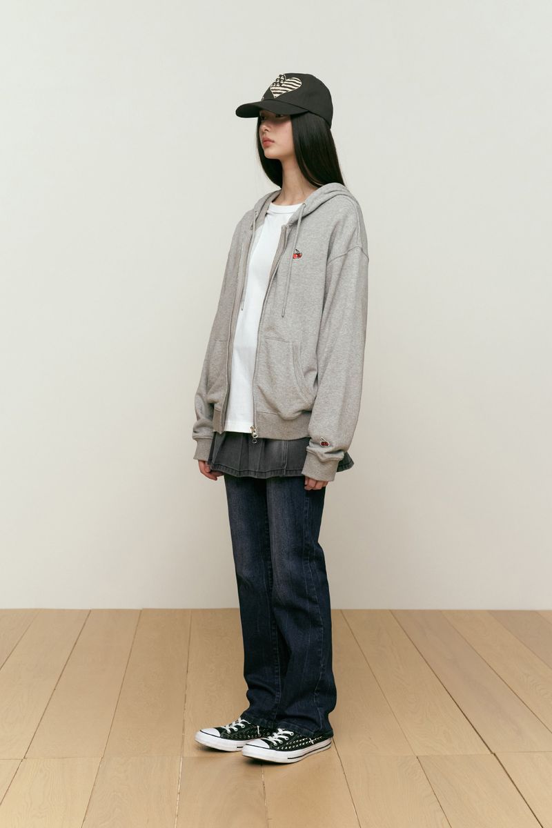 SMALL CHERRY REGULAR FIT HOODIE ZIP UP [MELANGE GRAY]
