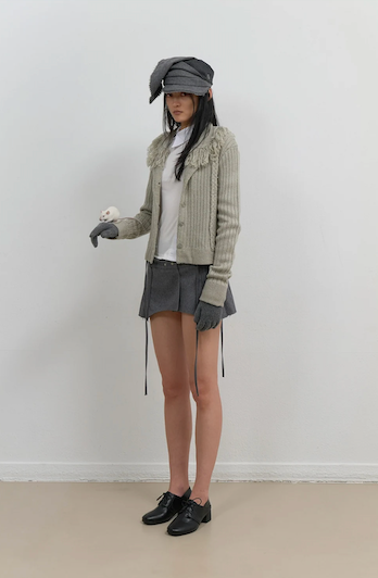 Tassel Collar Knit Cardigan / Grey