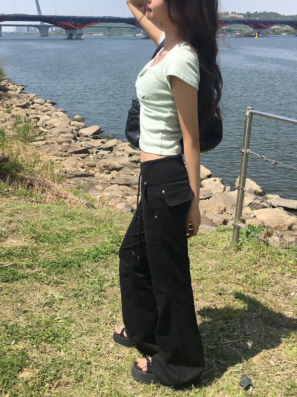 Runho Banding Back Pocket Bootcut Pants