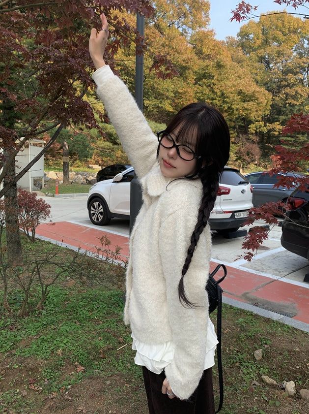 Pure High Neck Collar Button Knit Cardigan