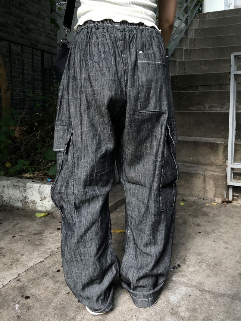 linen denim big pocket balloon cargo pants