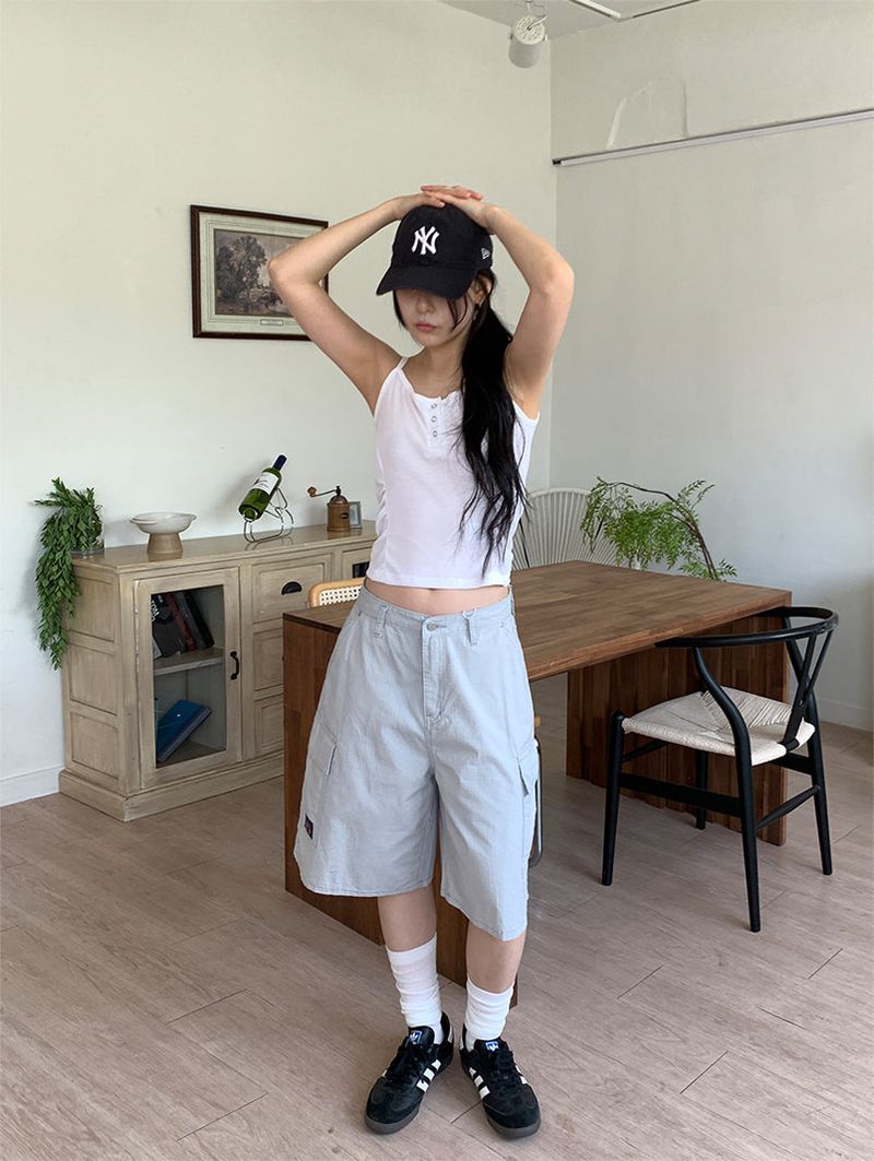 SIDE SHIRRING BUTTON SLEEVELESS (3C)